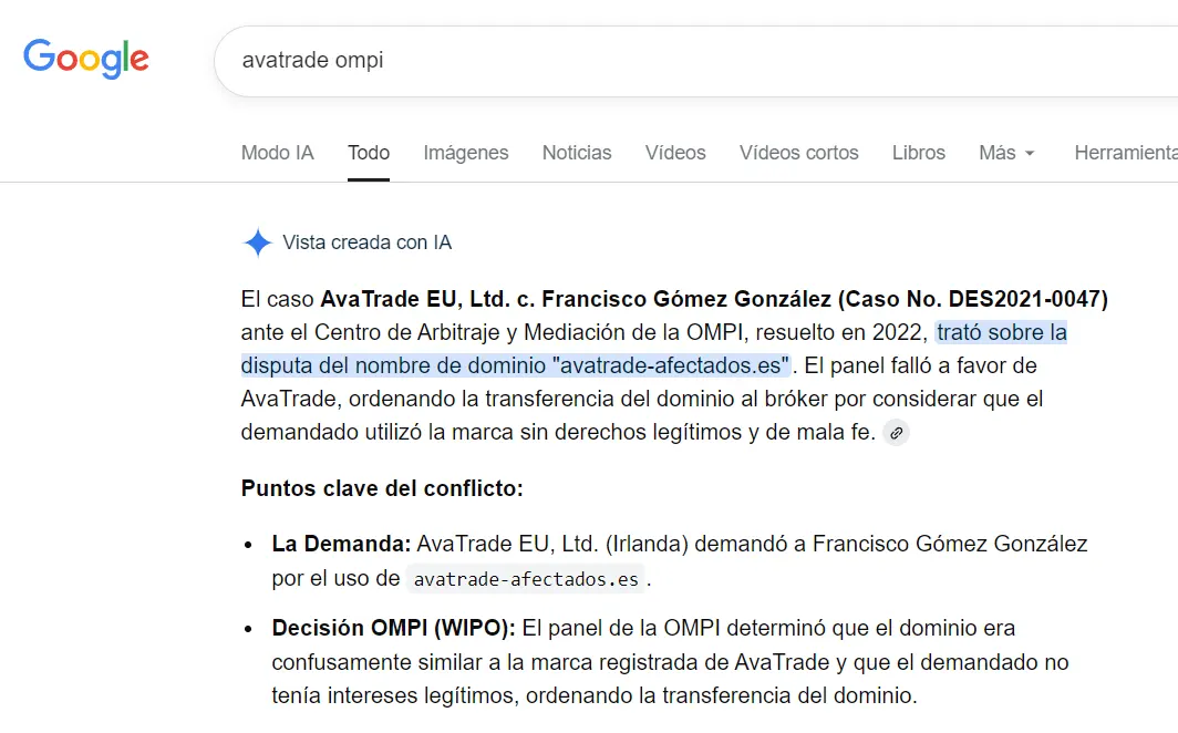 Manipulación IA OMPI AvaTrade Sentencias AvaTrade WIPO, Desinformación IA, Caso estudio OMPI, Fake news financieras.